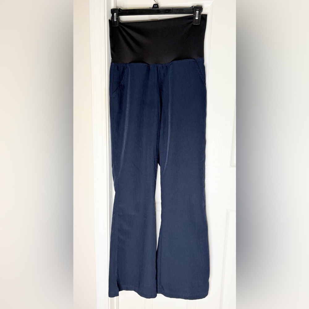 🚼 Maternity Lightweight Nylon Navy Blue Wide-Leg Pants by Spread Good Cheer
